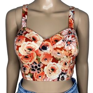 BONGO Orange Floral Sleeveless Cropped Tank Top Bandeau Bralette